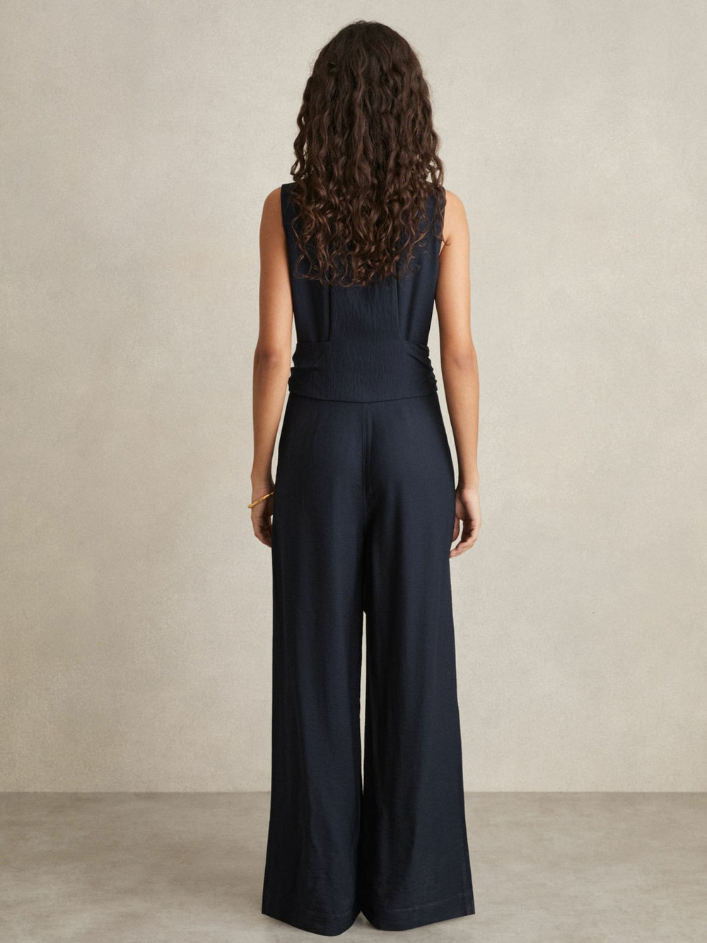 Women Wide-Leg Belted Jumpsuit in Navy