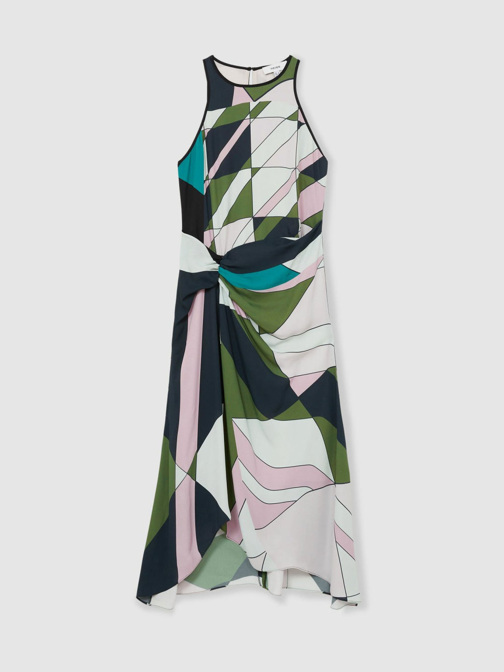 Women Geometric-Print Gathered Midi Dress in Green