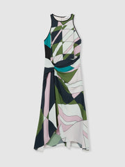 Women Geometric-Print Gathered Midi Dress in Green