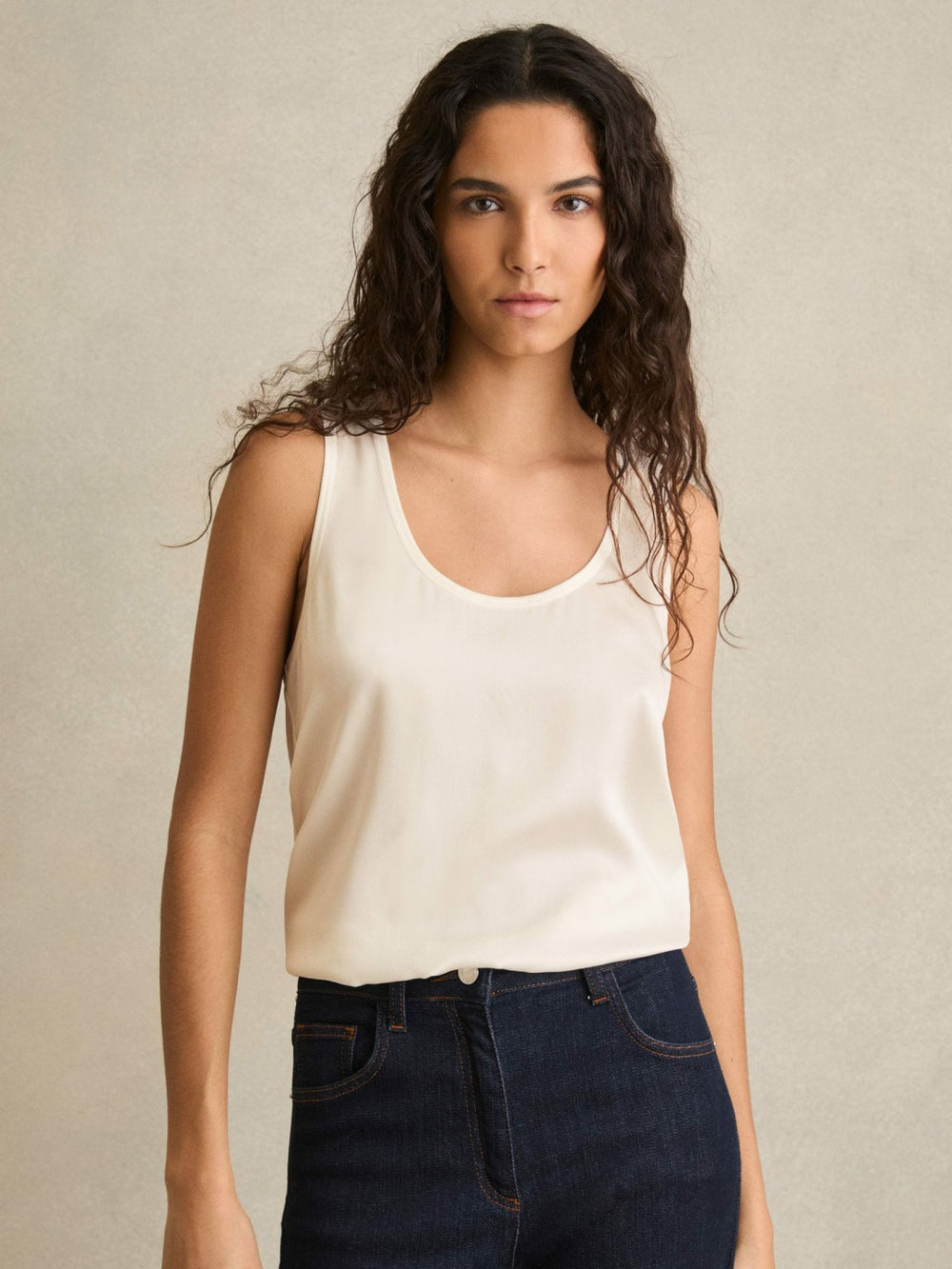 Women Silk-Front Cami Top in White