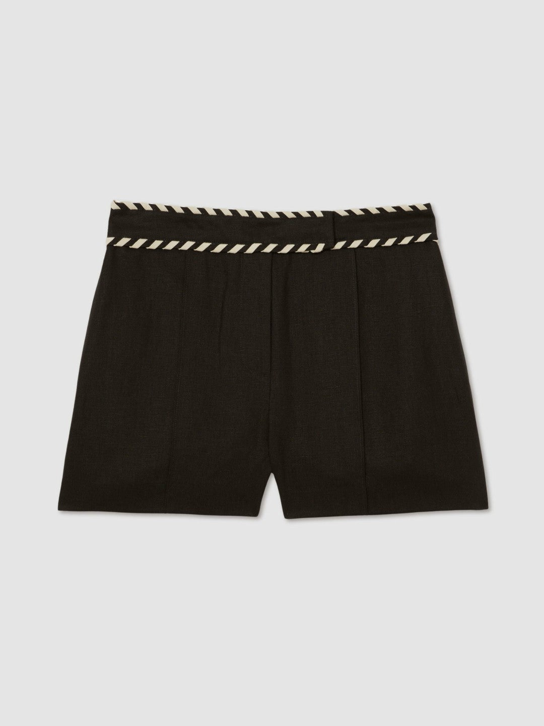 Women Linen Whipstitch Shorts in Black