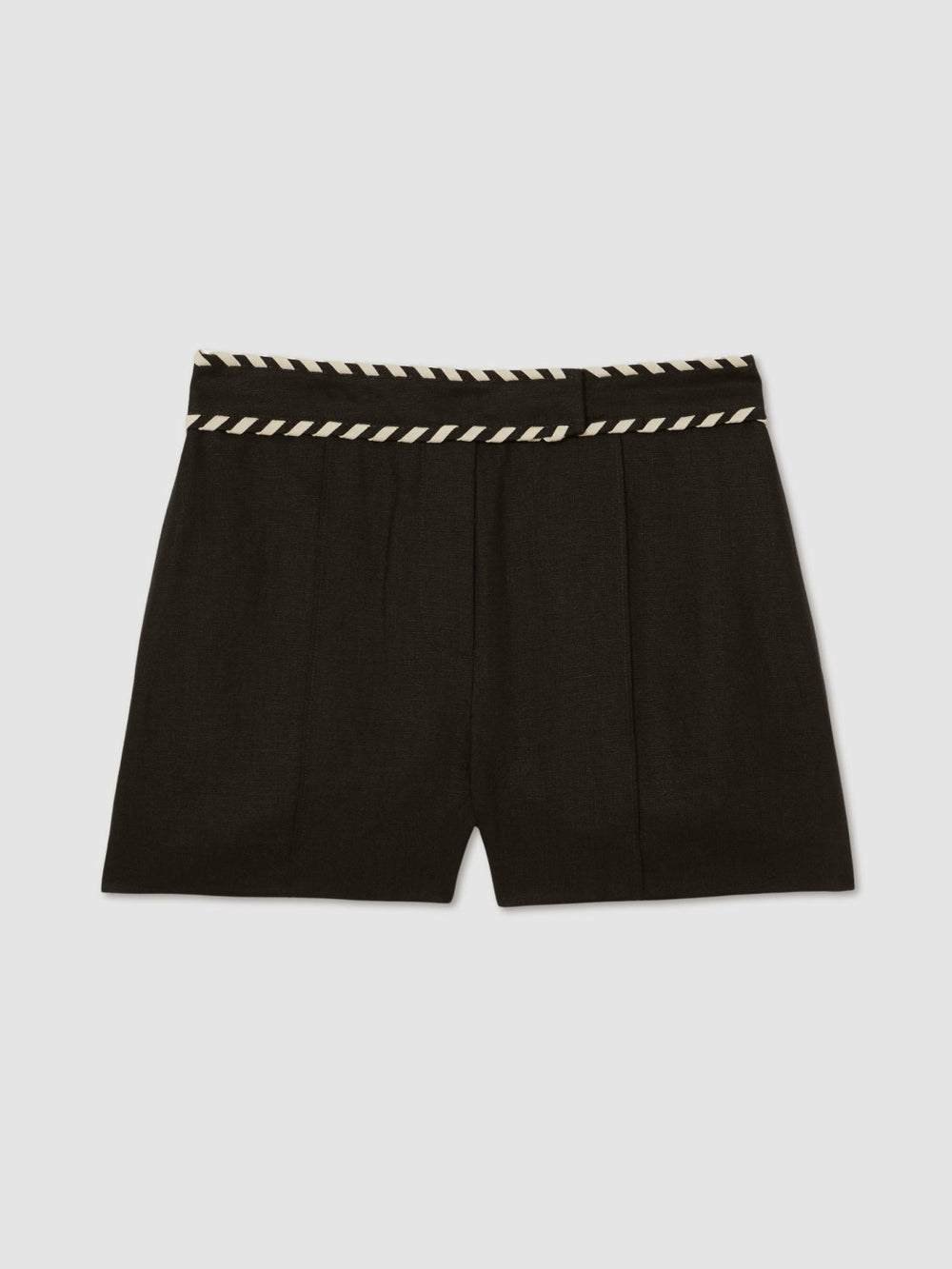 Women Linen Whipstitch Shorts in Black