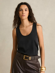 Women Silk-Front Cami Top in Black