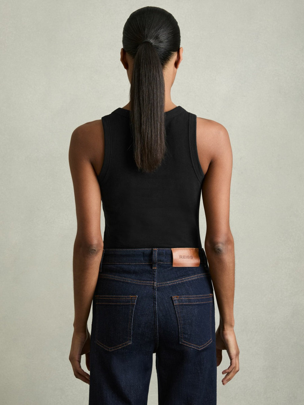 Women Stretch-Cotton Racerback Vest in Black
