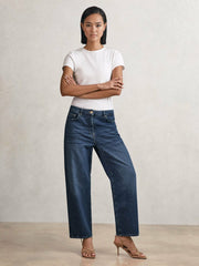 Women Petite Mid-Rise Straight-Leg Jeans in Mid Blue
