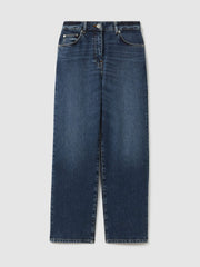 Women Petite Mid-Rise Straight-Leg Jeans in Mid Blue