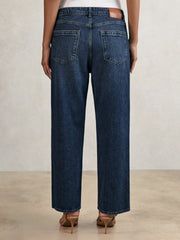 Women Petite Mid-Rise Straight-Leg Jeans in Mid Blue