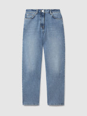 Women Petite Mid-Rise Straight-Leg Jeans in Light Blue
