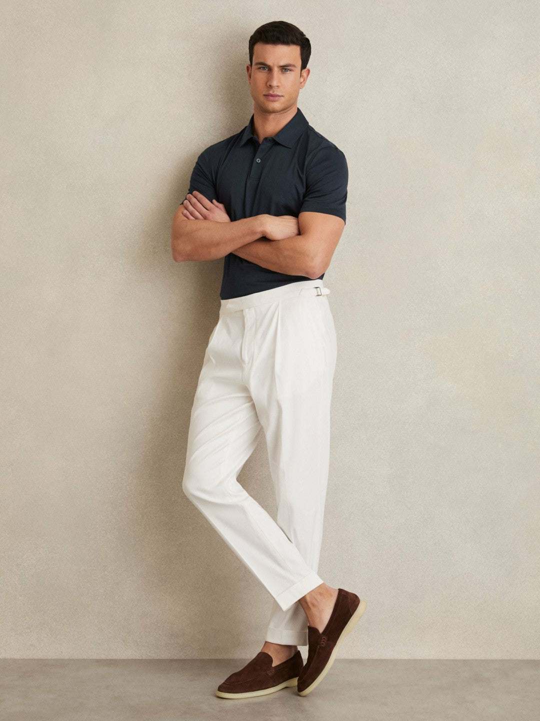 Men Cotton Short-Sleeve Polo Shirt in Navy