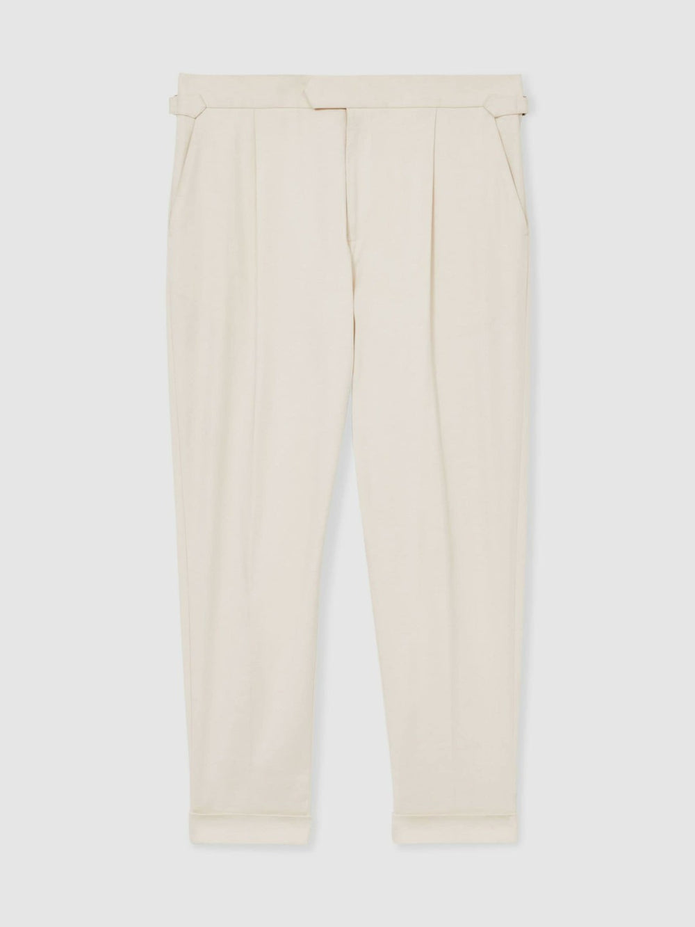 Men Cotton-Blend Tapered Trousers in Stone