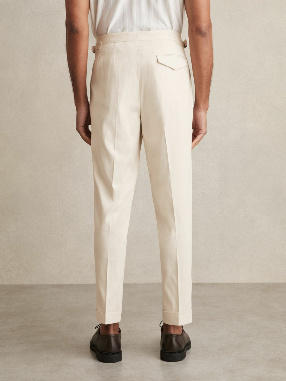 Men Cotton-Blend Tapered Trousers in Stone