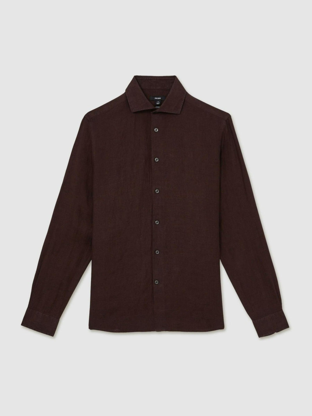 Men Linen Button-Through Shirt in Dark Brown