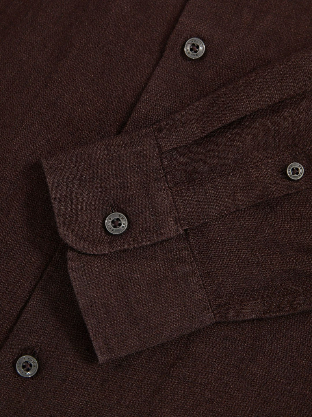 Men Linen Button-Through Shirt in Dark Brown
