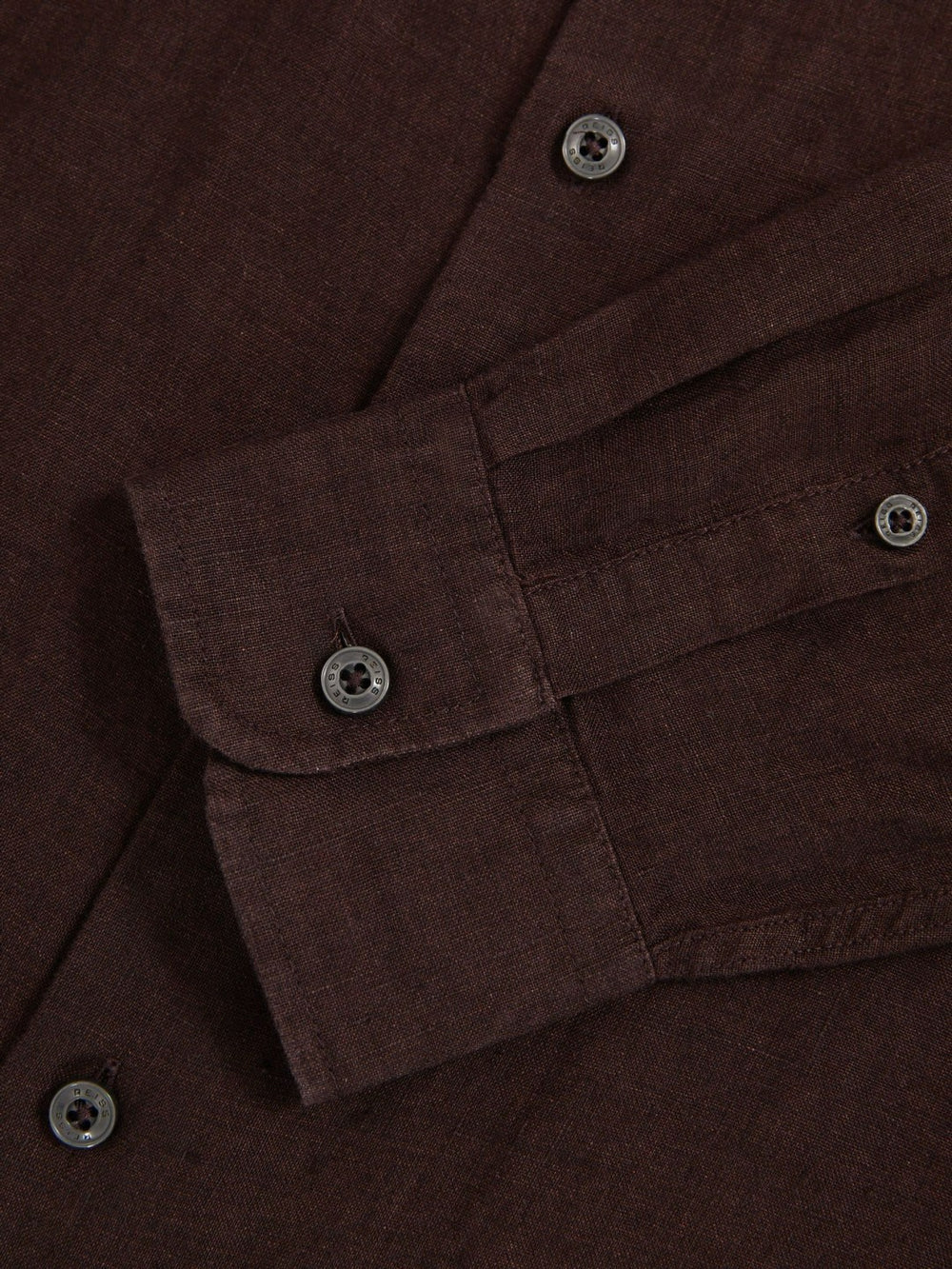 Men Linen Button-Through Shirt in Dark Brown