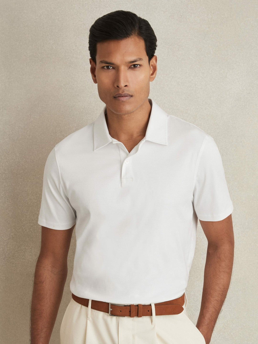Men Cotton Short-Sleeve Polo Shirt in White