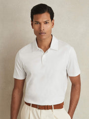 Men Cotton Short-Sleeve Polo Shirt in White