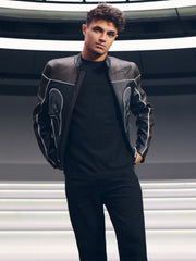Men McLaren F1 Team Leather Biker Jacket in Black