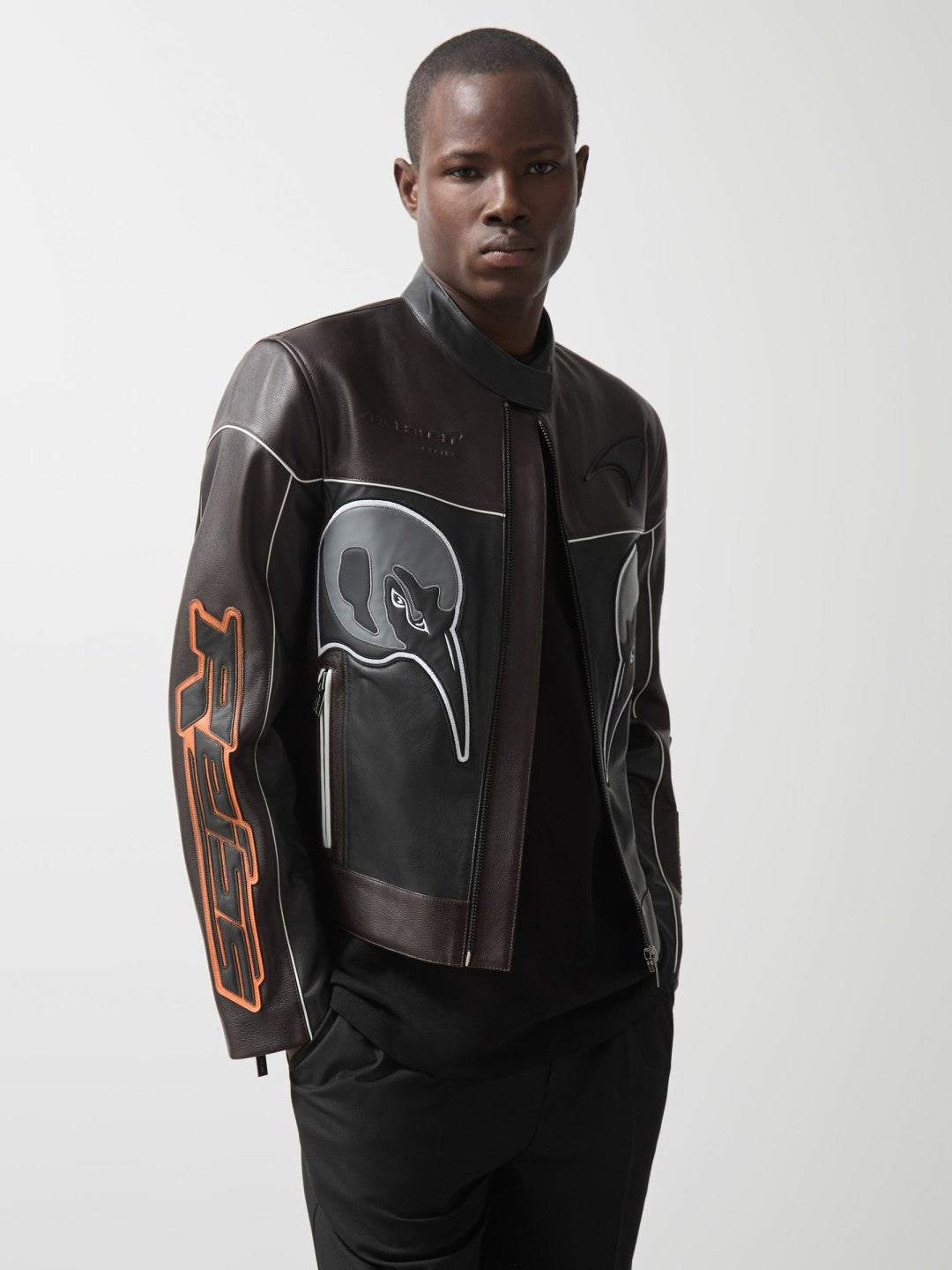 Men McLaren F1 Team Leather Biker Jacket in Black