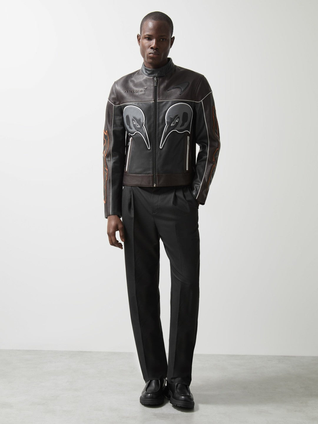 Men McLaren F1 Team Leather Biker Jacket in Black