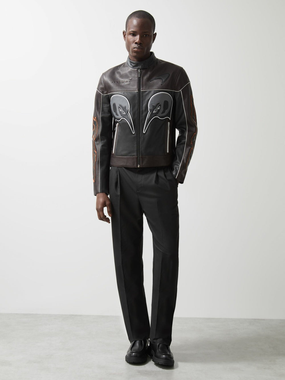 Men McLaren F1 Team Leather Biker Jacket in Black