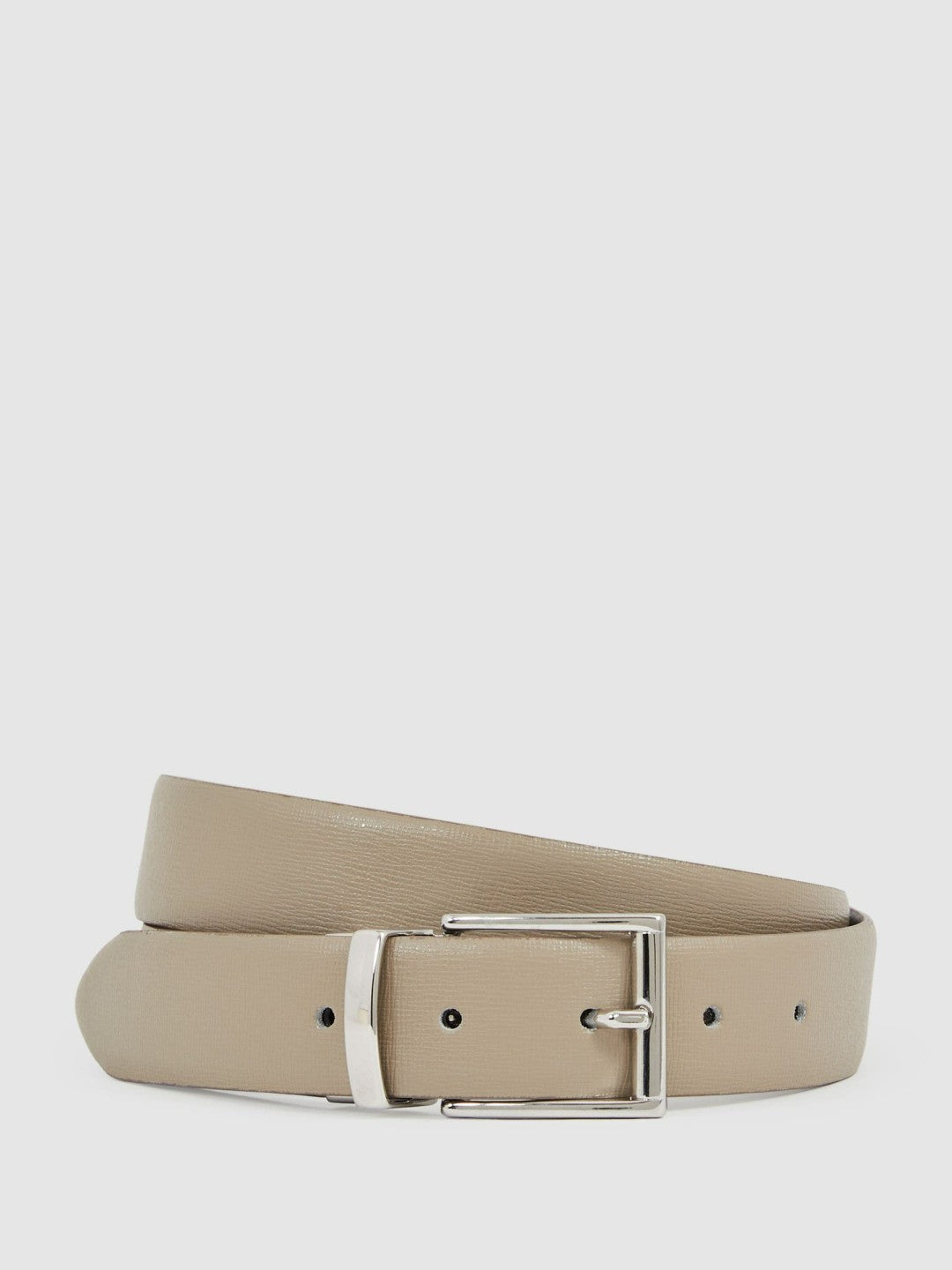 Men Leather Reversible Belt in Stone/Dark Brown