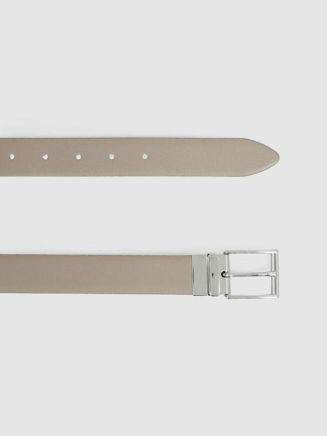 Men Leather Reversible Belt in Stone/Dark Brown