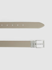 Men Leather Reversible Belt in Stone/Dark Brown