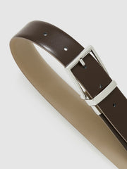 Men Leather Reversible Belt in Stone/Dark Brown