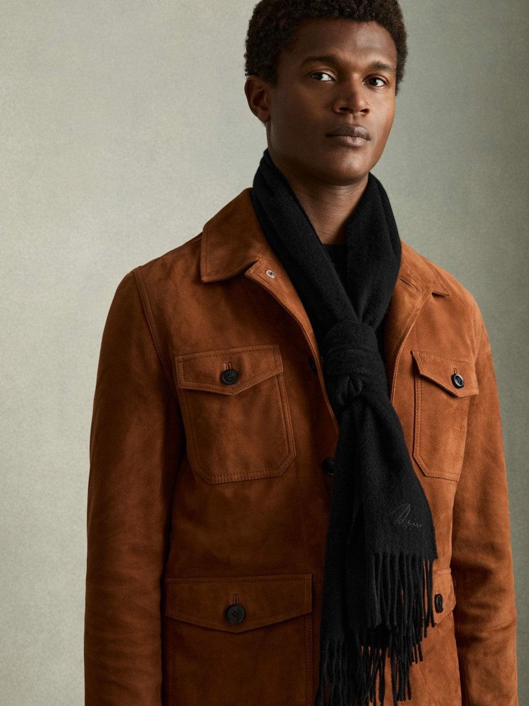 Men Wool and Cashmere Scarf in Black