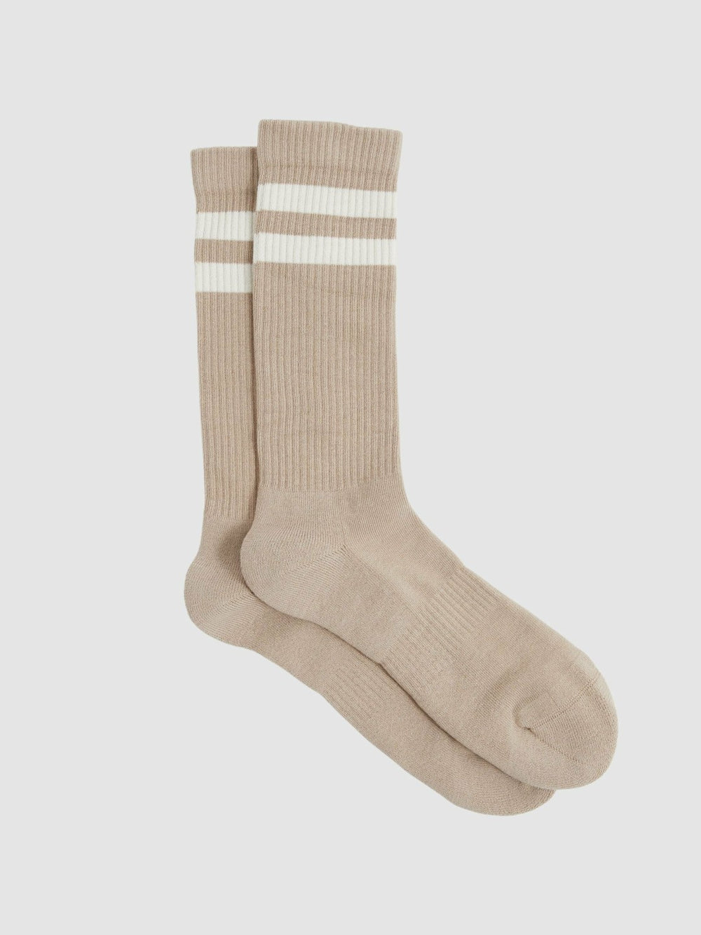 Men Cotton-Blend Double-Stripe Socks in Taupe/Ecru