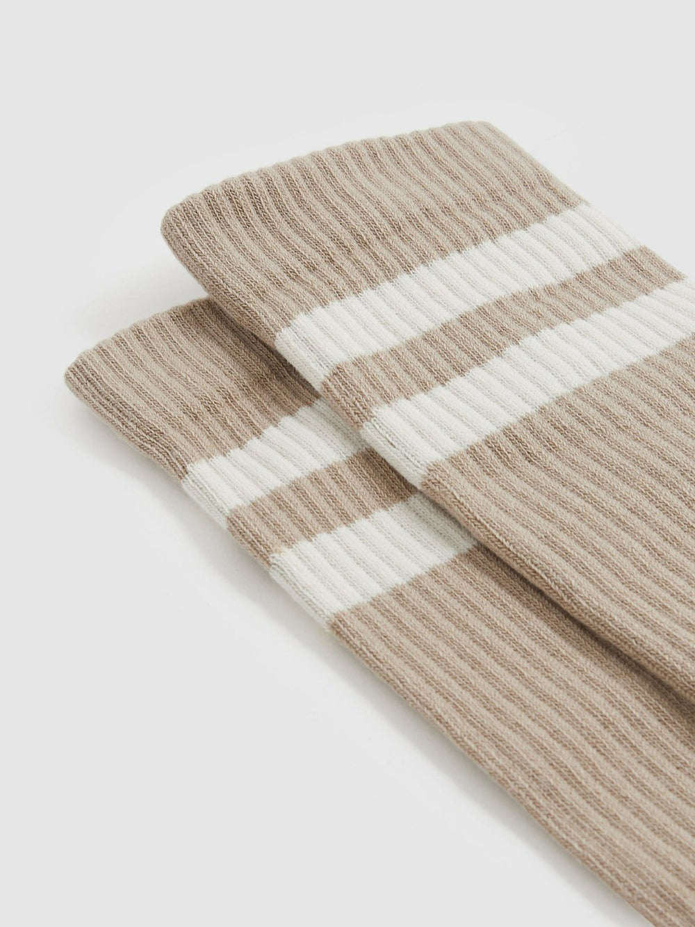 Men Cotton-Blend Double-Stripe Socks in Taupe/Ecru