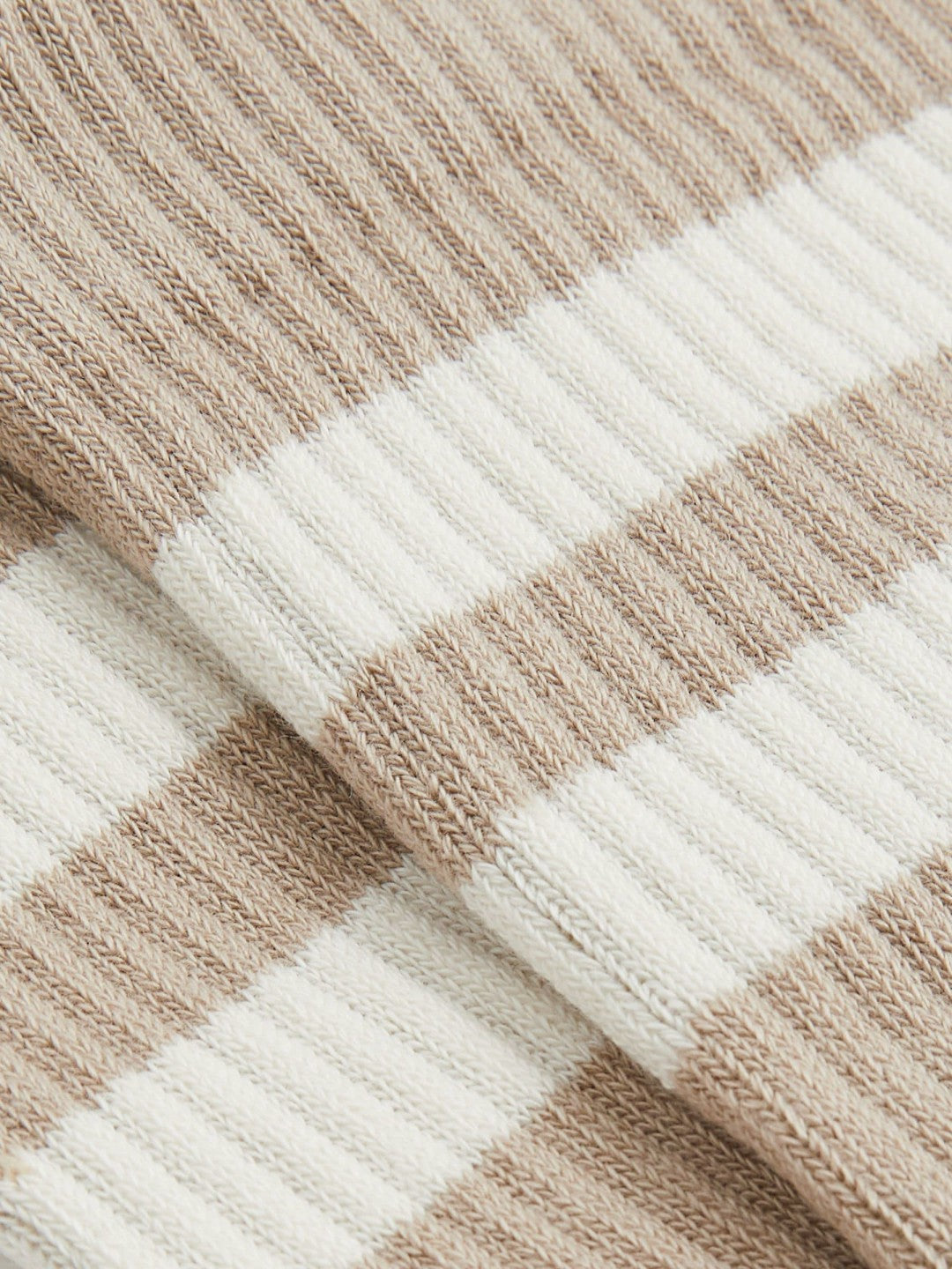 Men Cotton-Blend Double-Stripe Socks in Taupe/Ecru