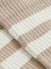 Men Cotton-Blend Double-Stripe Socks in Taupe/Ecru