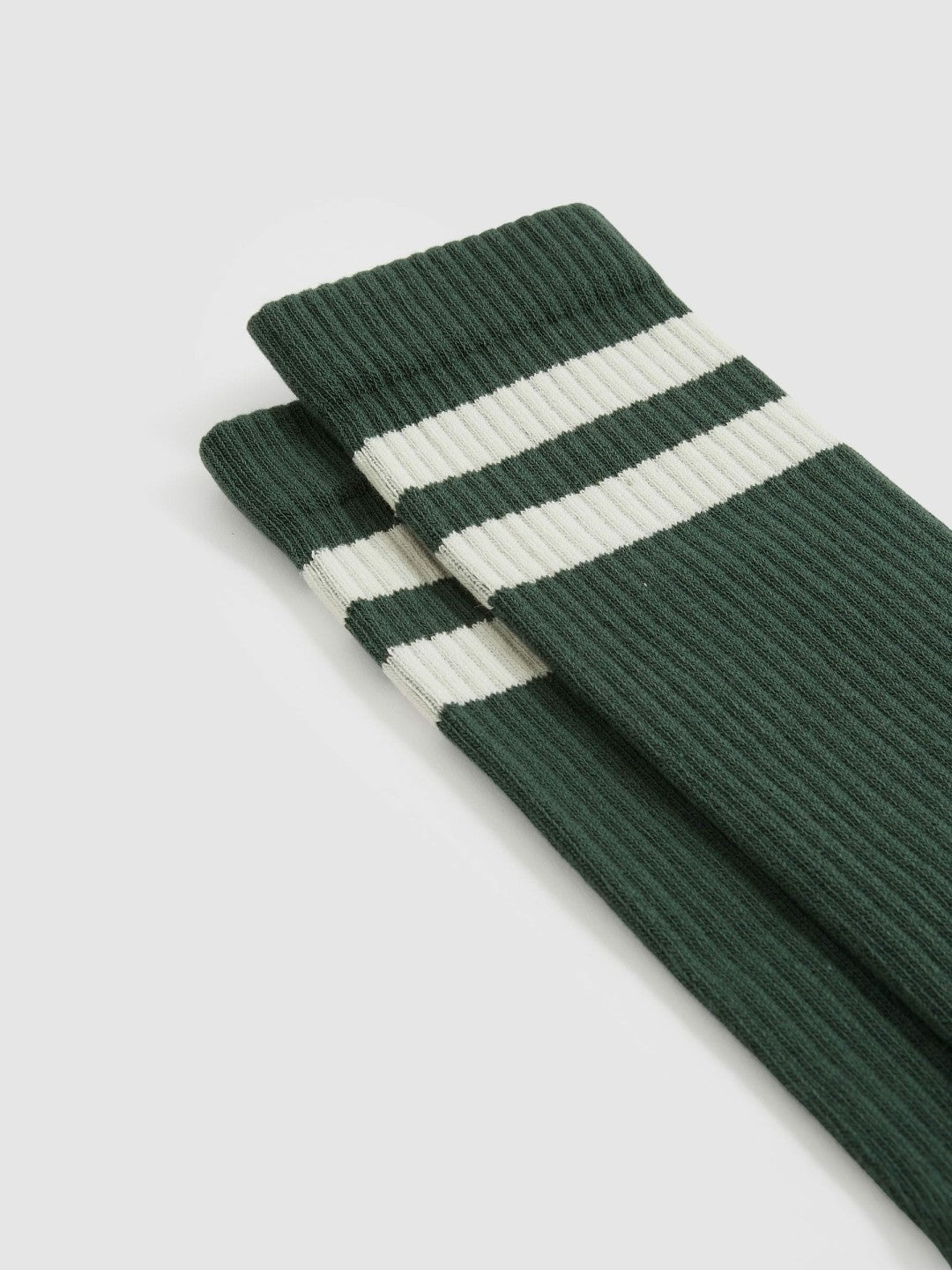 Men Cotton-Blend Double-Stripe Socks in Pine Green/Ecru