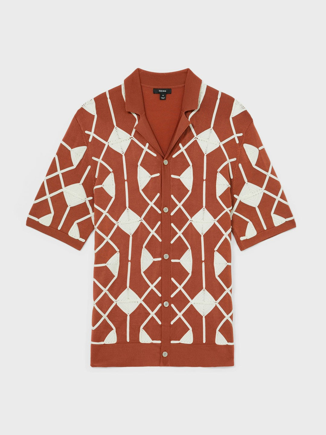 Men Geometric Embroidery Knit Shirt in Paprika Red