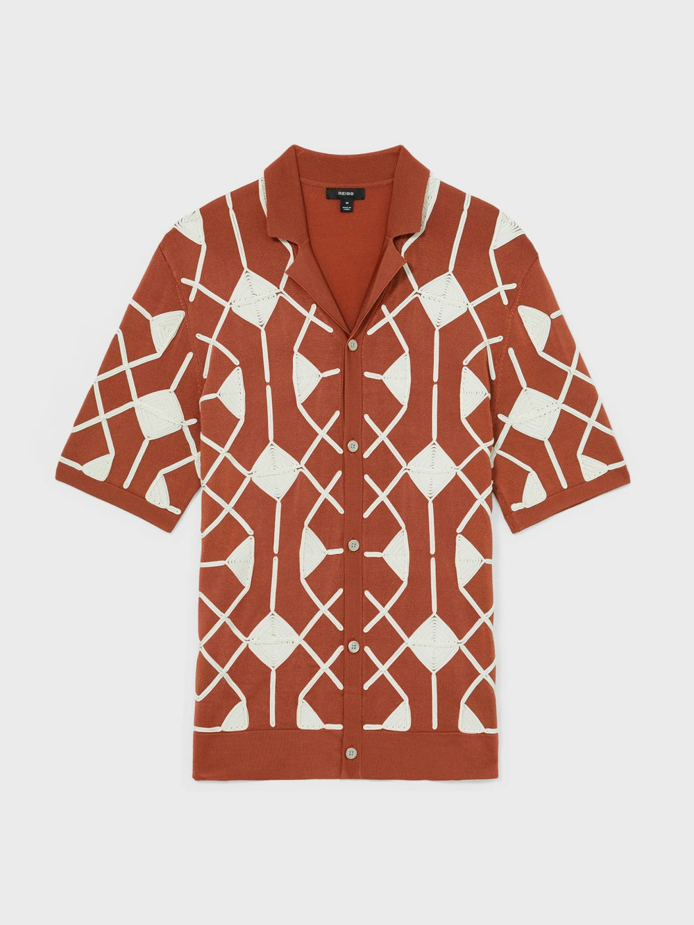 Men Geometric Embroidery Knit Shirt in Paprika Red