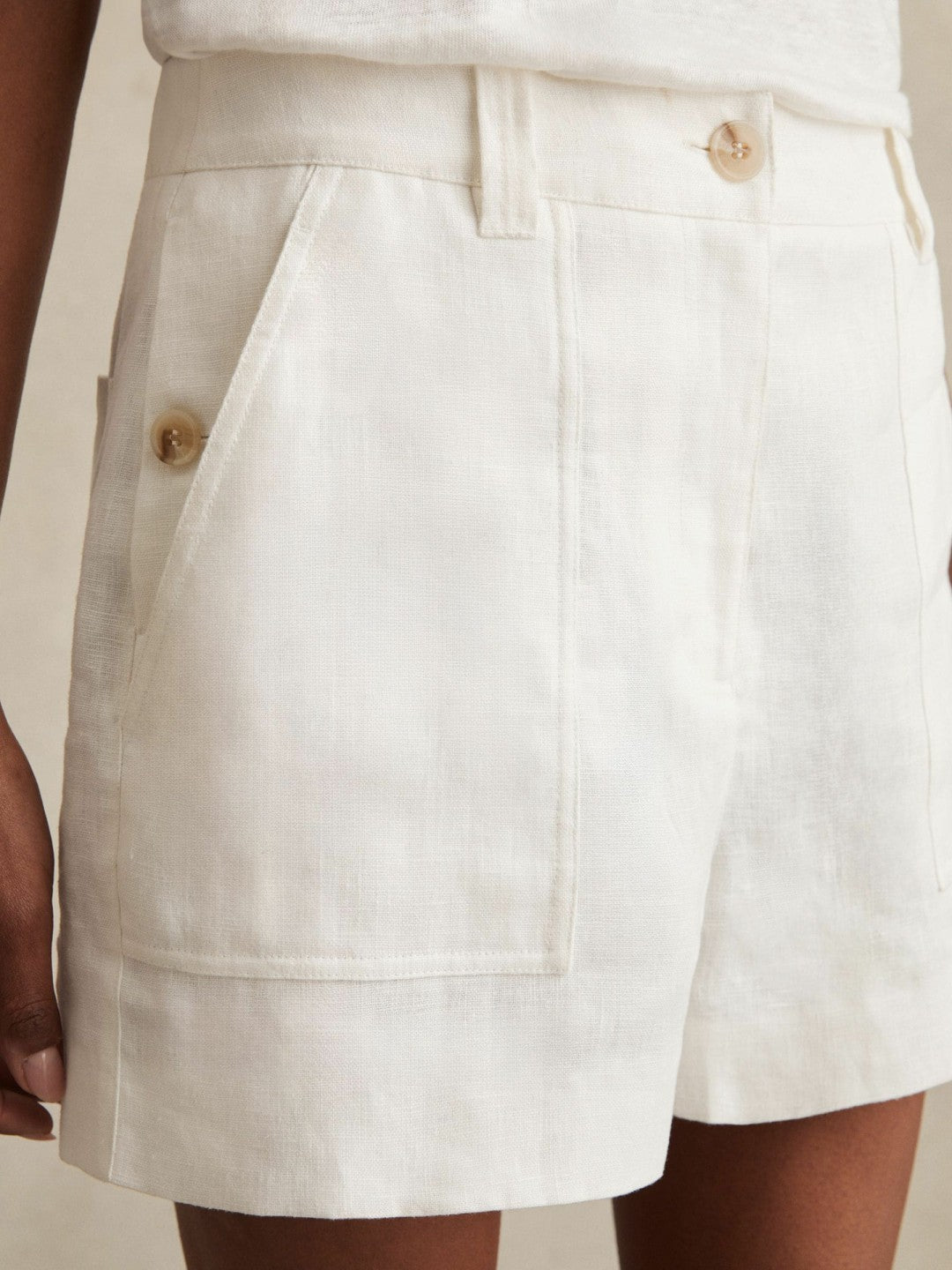 Women Linen Shorts in White