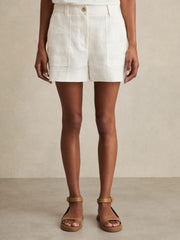 Women Linen Shorts in White