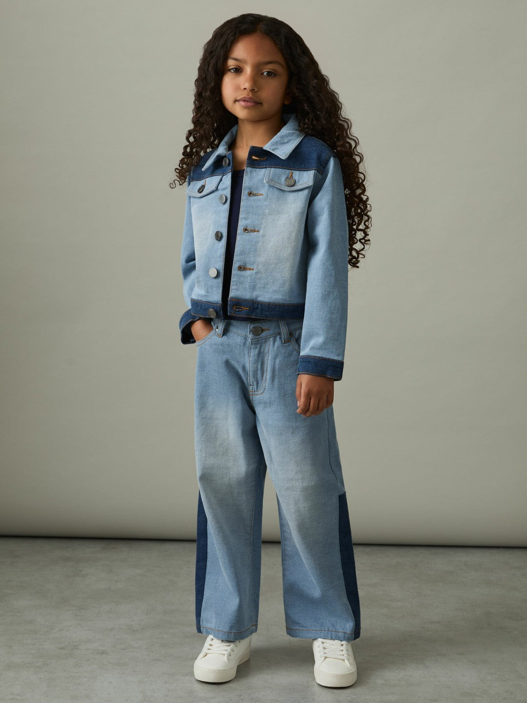 Children & Baby 9-13 yrs Patchwork Two-Tone Denim Jacket in Blue
