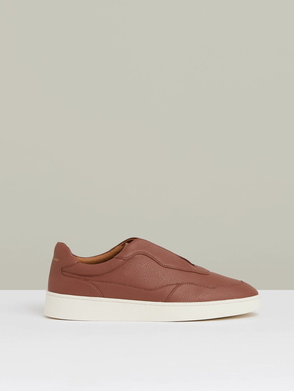 Men Leather Elasticated-Lace Trainers in Terracotta Brown