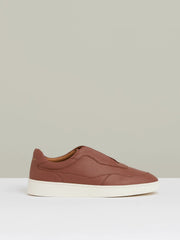 Men Leather Elasticated-Lace Trainers in Terracotta Brown