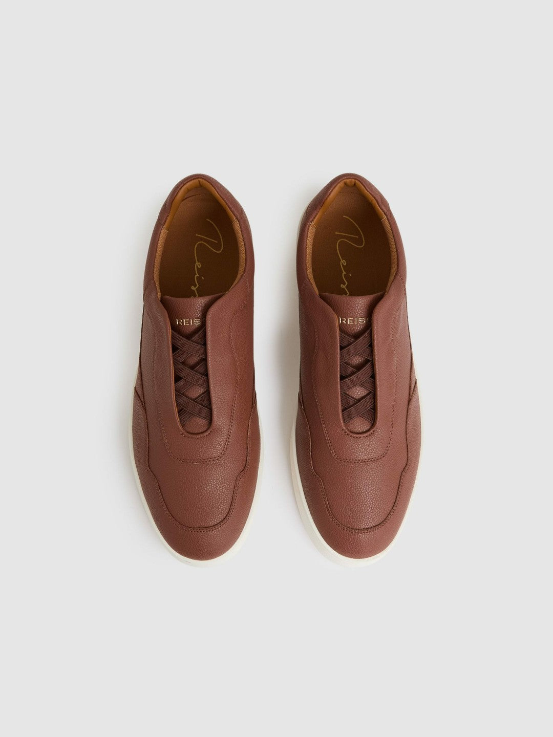 Men Leather Elasticated-Lace Trainers in Terracotta Brown