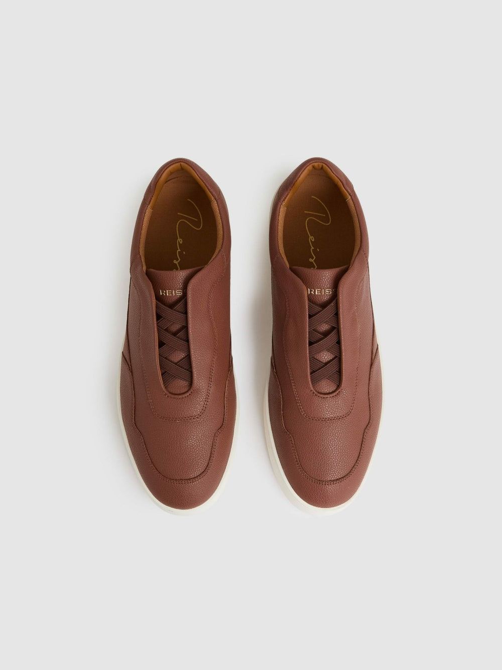 Men Leather Elasticated-Lace Trainers in Terracotta Brown
