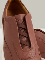 Men Leather Elasticated-Lace Trainers in Terracotta Brown