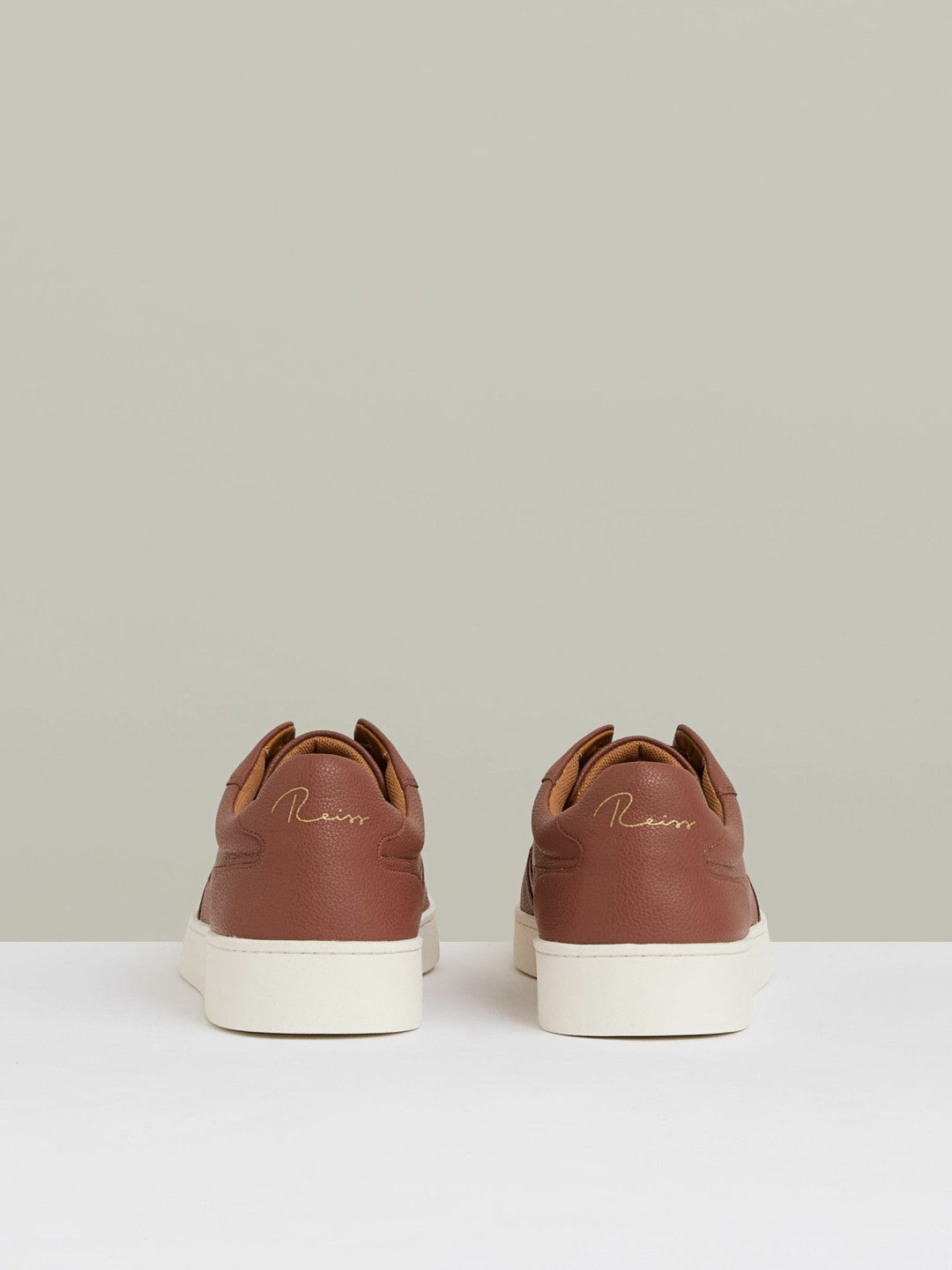 Men Leather Elasticated-Lace Trainers in Terracotta Brown