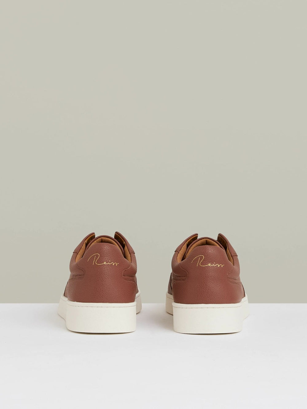 Men Leather Elasticated-Lace Trainers in Terracotta Brown