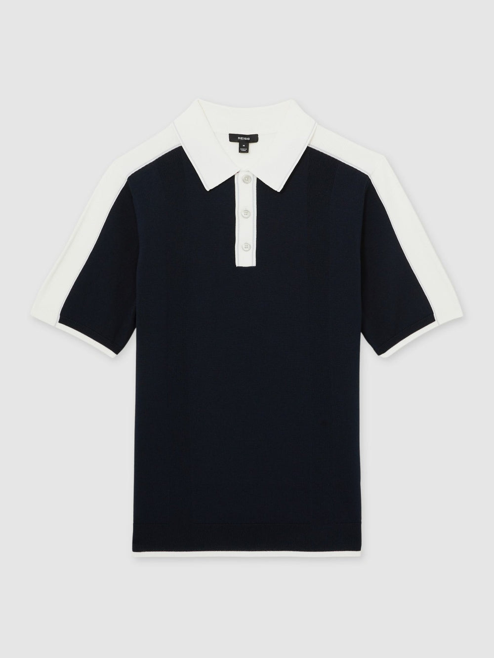 Men Colour-Block Knit Polo Shirt in Navy/White