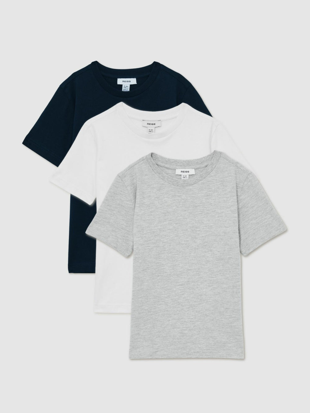 Children & Baby 3-9 yrs Cotton Crew-Neck T-Shirts 3 Pack in White/Navy/Soft Grey