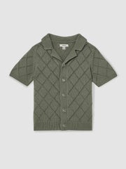 Children & Baby 9-13 yrs Cotton Blend Diamond Knit Shirt in Dark Sage
