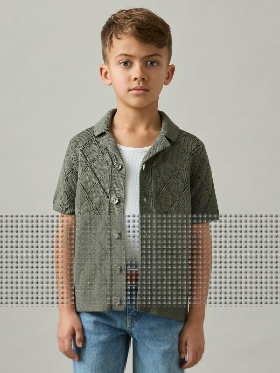 Children & Baby 3-9 yrs Cotton Blend Diamond Knit Shirt in Dark Sage